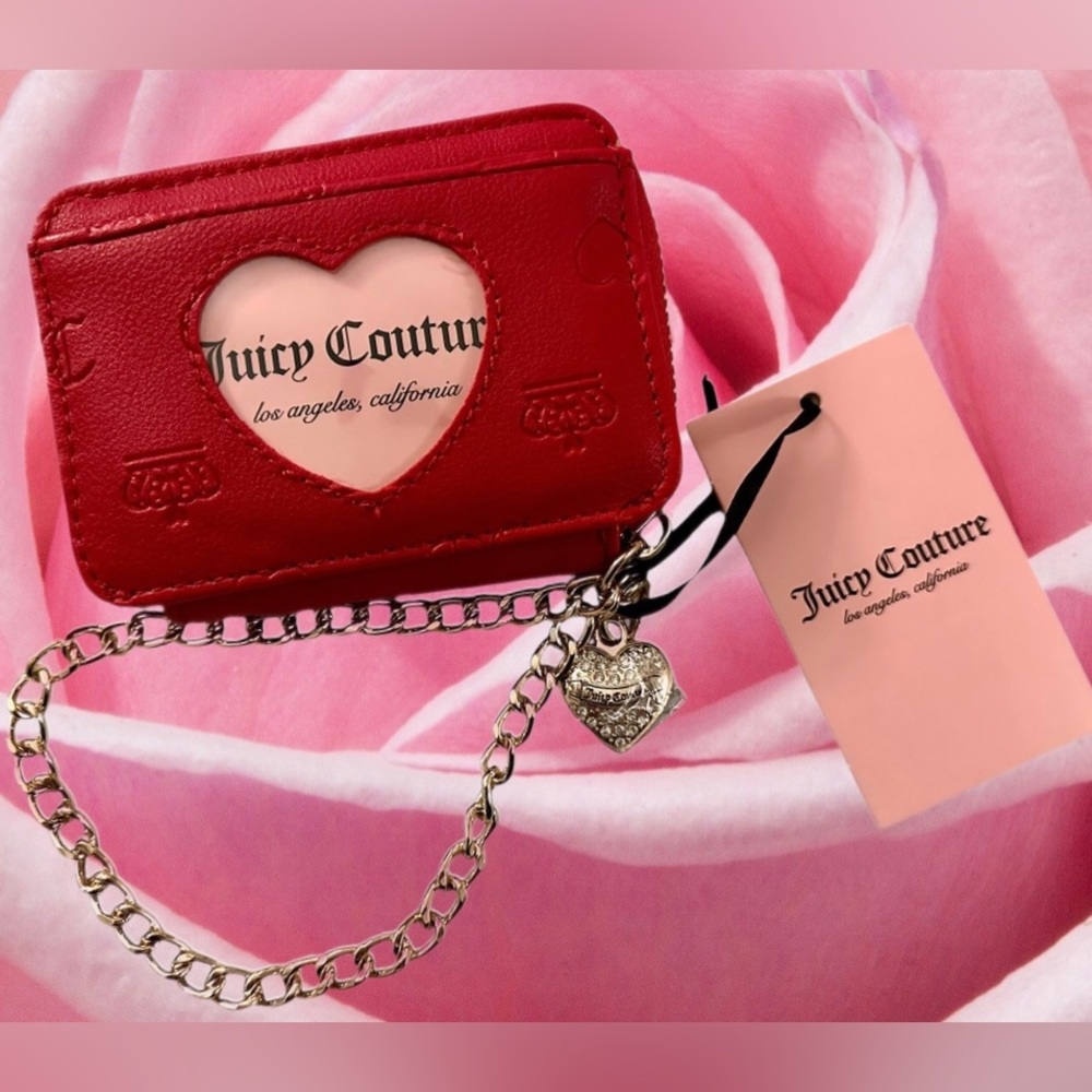 Juicy Couture “Lipstick Red” Liquid Gold Logo Small Square CC Wallet in box NWT